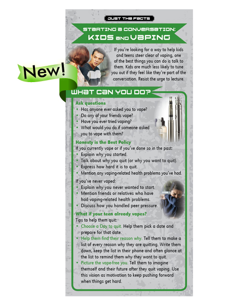 Just the Facts Rack Card: Starting a Conversation: Kids & Vaping